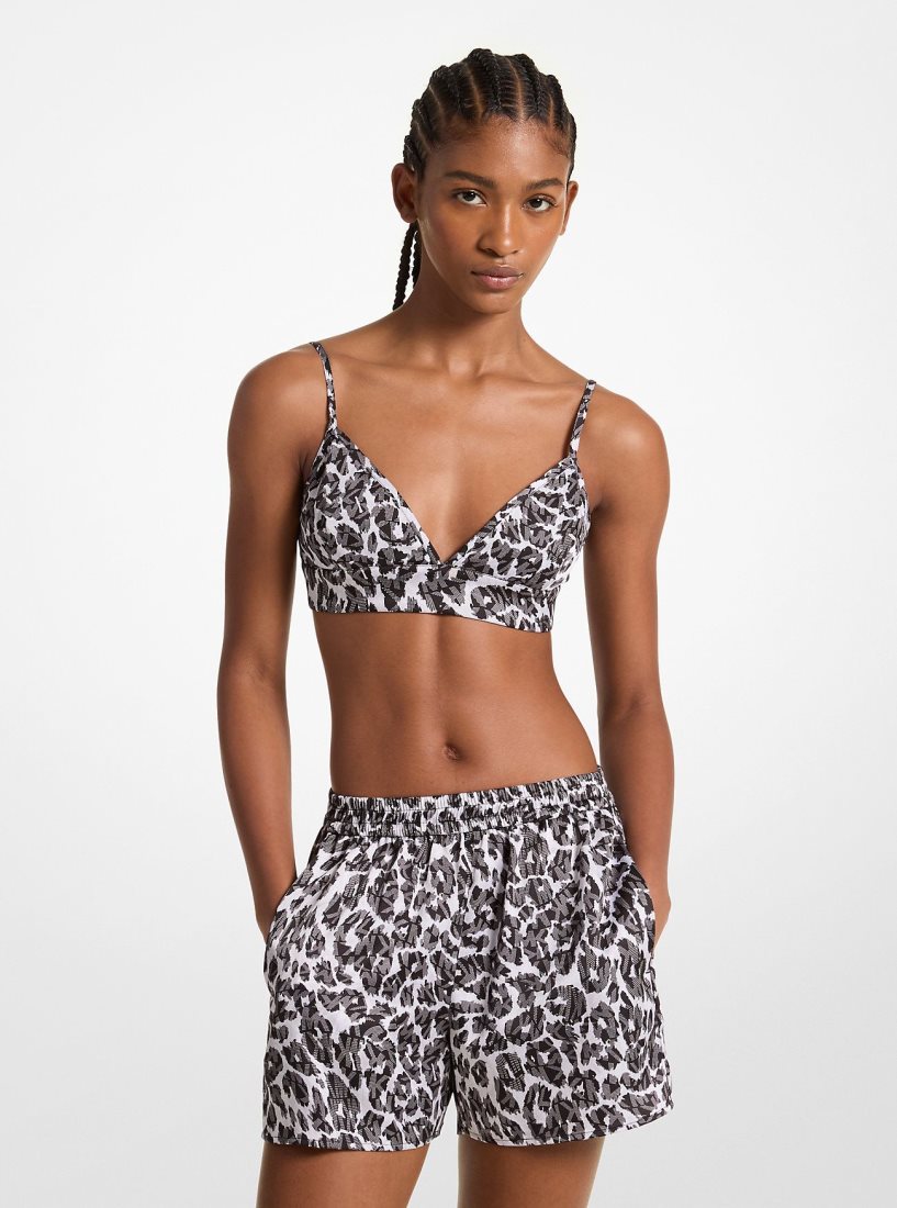 Michael Kors Leopard Logo Print Satin Bra Top Üstler Kadın Gri | 795630-OSI