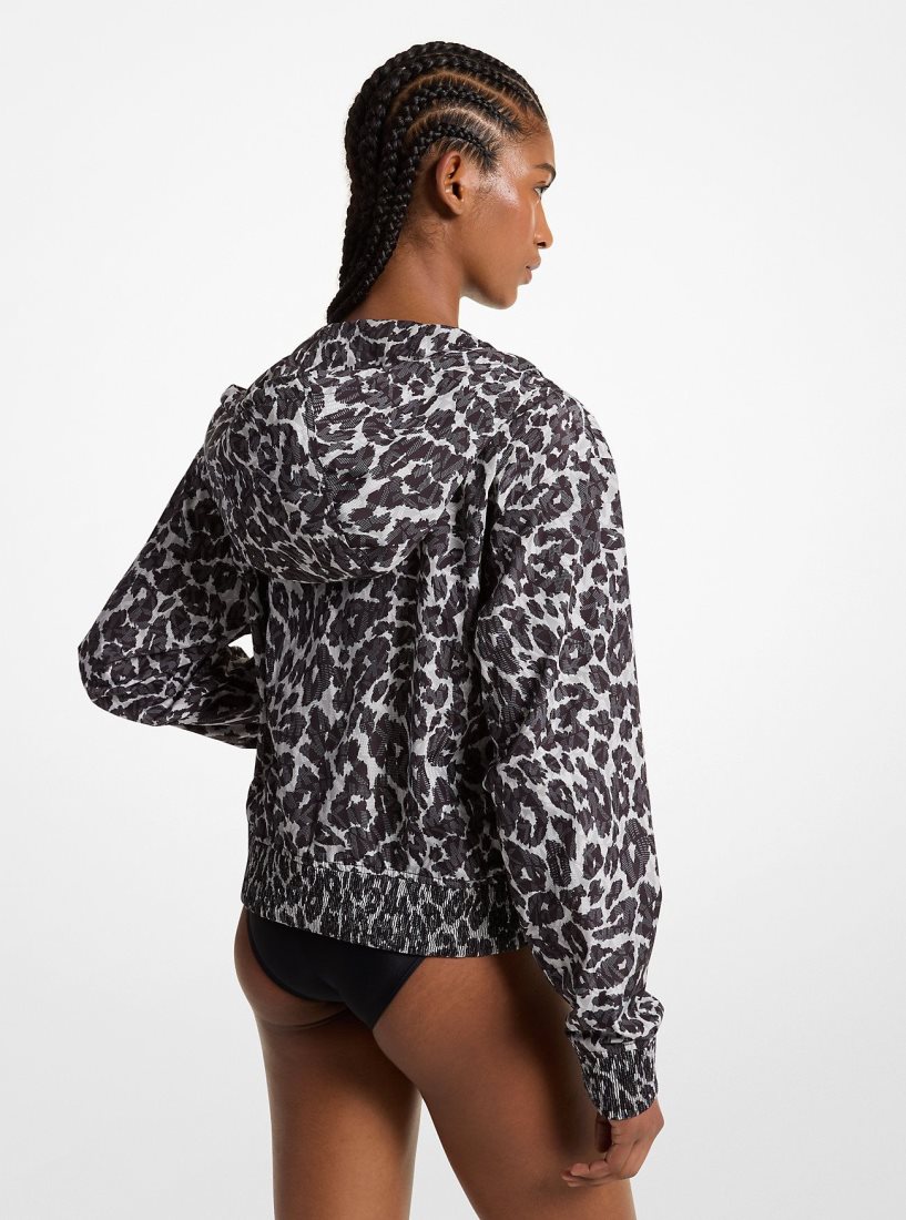 Michael Kors Leopard Logo Print Woven Zip-Up Hoodie Kazak Kadın Gri | 870426-XWN