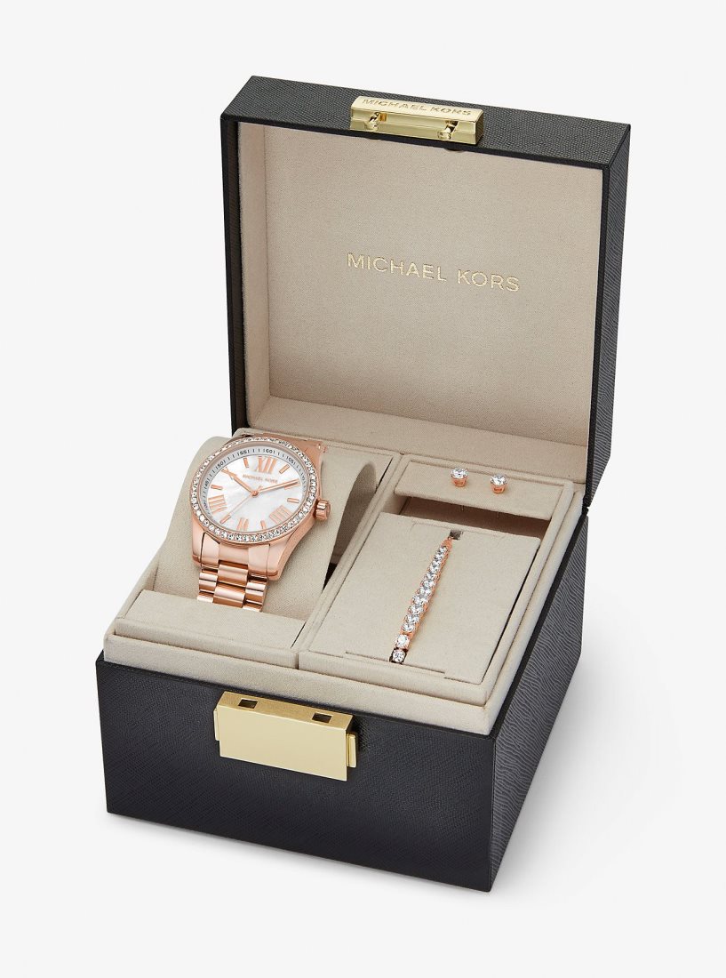 Michael Kors Lexington Pave Rose Gold-Tone Watch and Jewelry Gift Set Gold-tone Kadın Pembe Altın | 287059-AZD