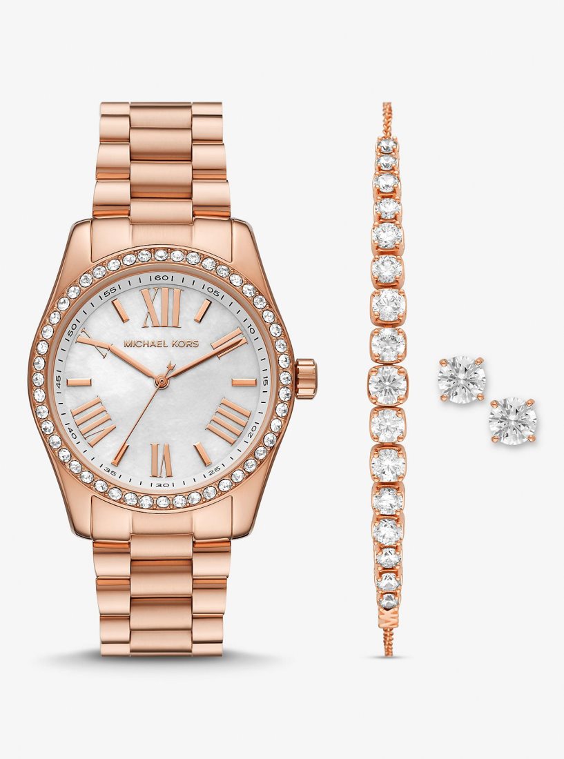 Michael Kors Lexington Pave Rose Gold-Tone Watch and Jewelry Gift Set Gold-tone Kadın Pembe Altın | 287059-AZD