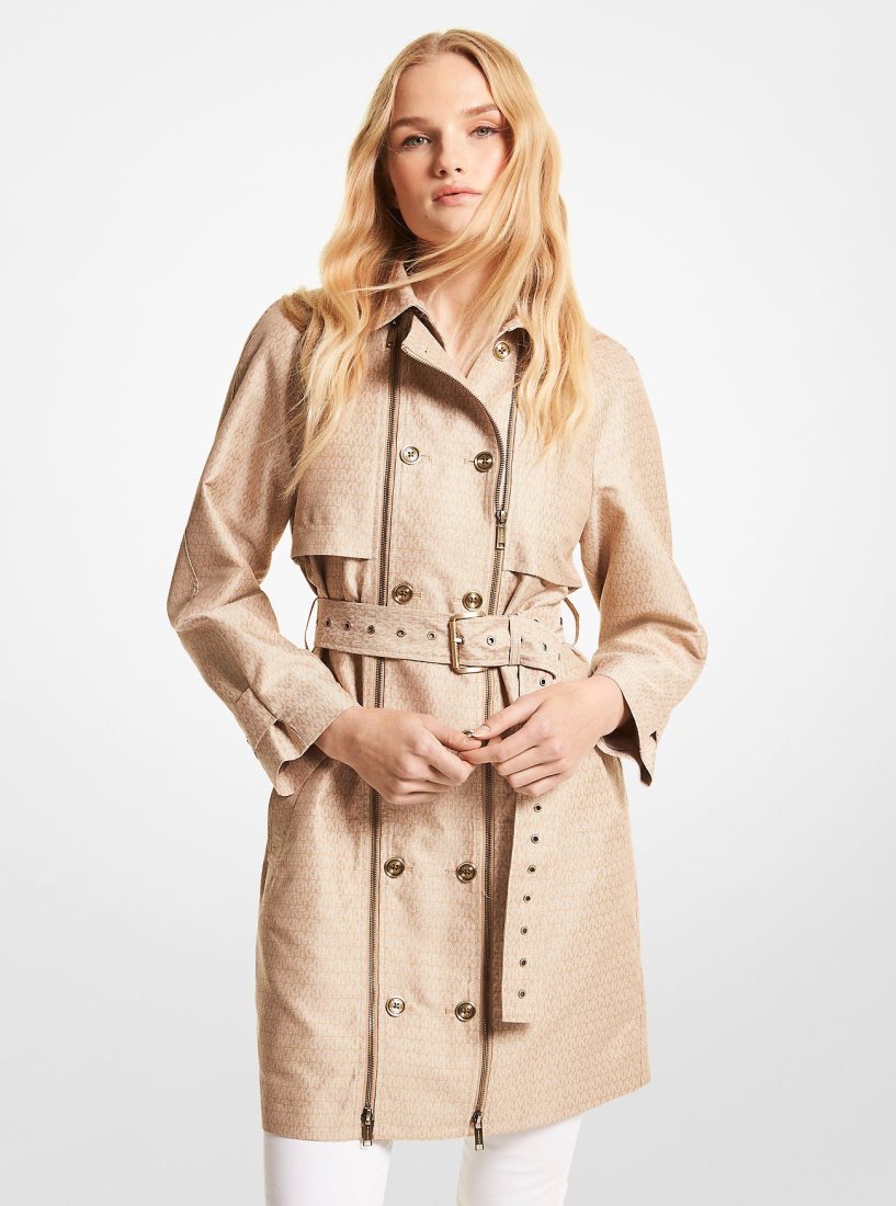 Michael Kors Logo Jacquard Double-Zip Trench Coat Mont Kadın Haki | 362498-KUD