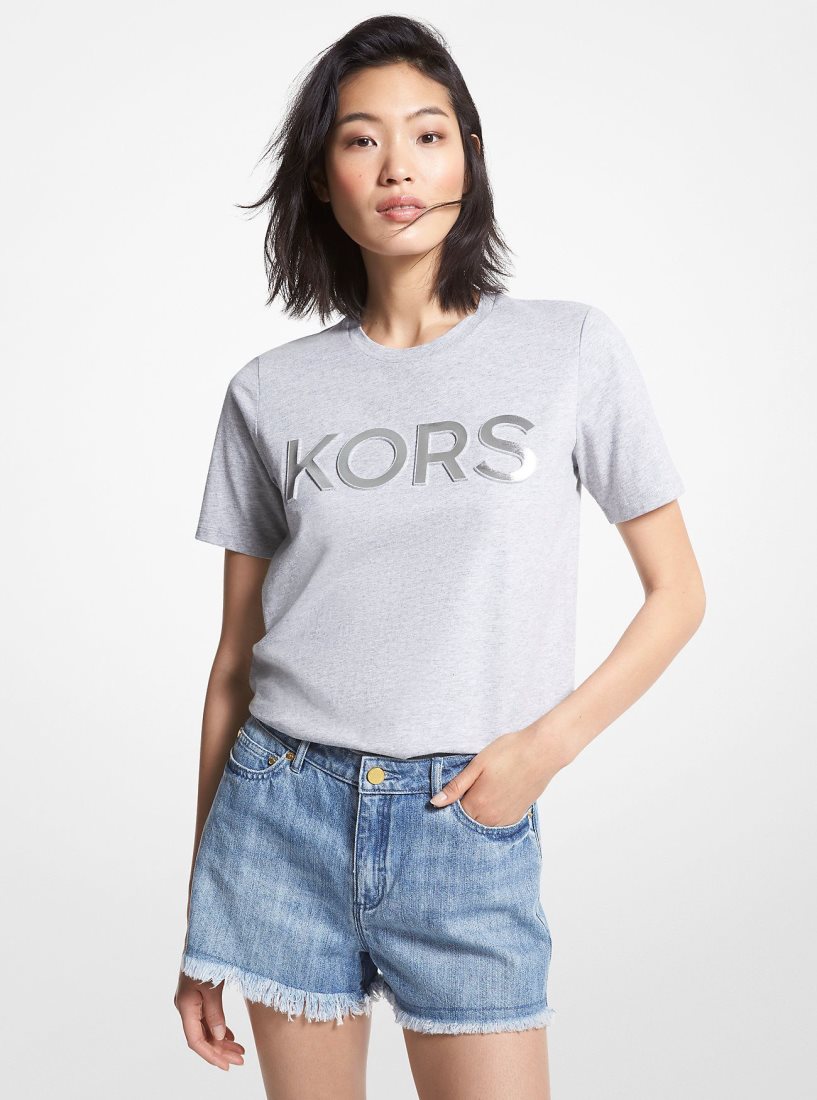 Michael Kors Logo Organic Cotton T-Shirt Tişört Kadın Gri | 795432-LBF