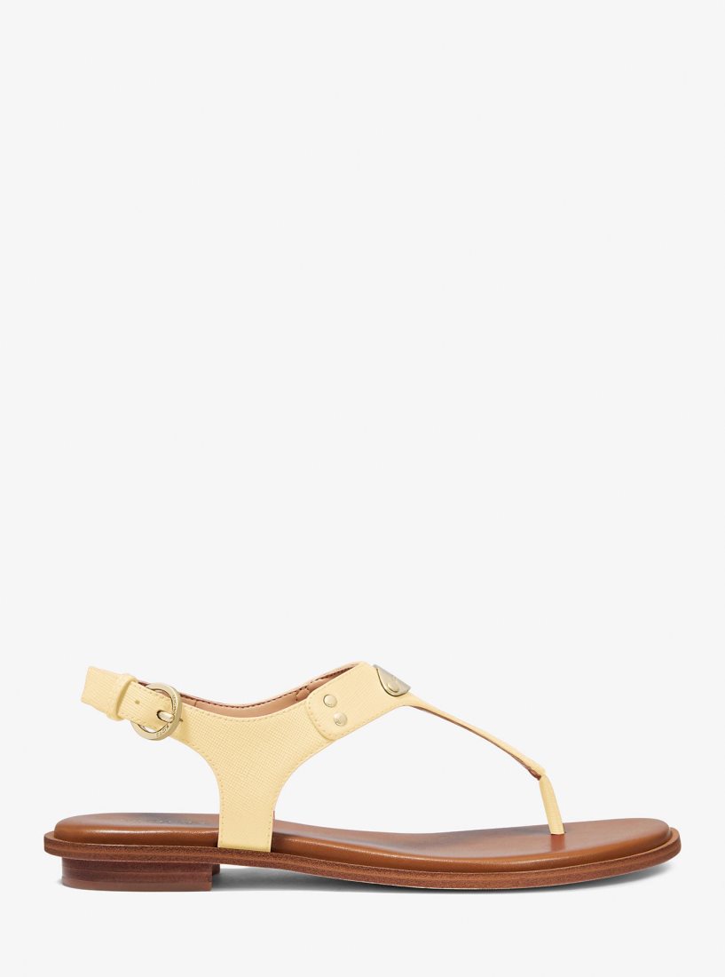 Michael Kors Logo Plate Leather Sandal Sandalet Kadın Buttercup | 812463-IYQ