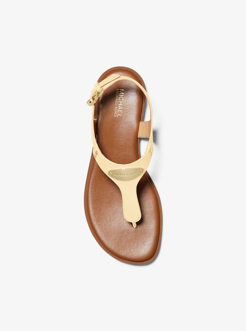 Michael Kors Logo Plate Leather Sandal Sandalet Kadın Buttercup | 812463-IYQ