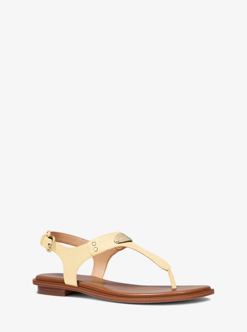 Michael Kors Logo Plate Leather Sandal Sandalet Kadın Buttercup | 812463-IYQ