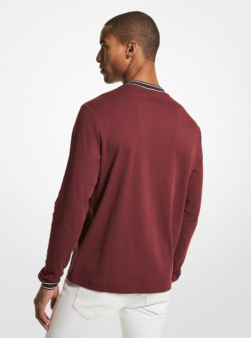 Michael Kors Logo Tape Cotton Crewneck Sweatshirt Tişört Erkek Bordo | 725438-XRQ