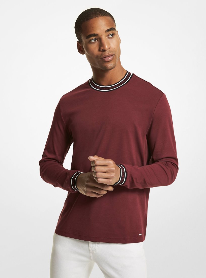 Michael Kors Logo Tape Cotton Crewneck Sweatshirt Tişört Erkek Bordo | 725438-XRQ