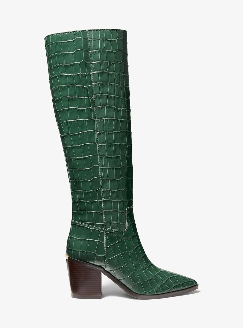 Michael Kors Loni Crocodile Embossed Leather Boot Bot Kadın Moss | 458372-USZ