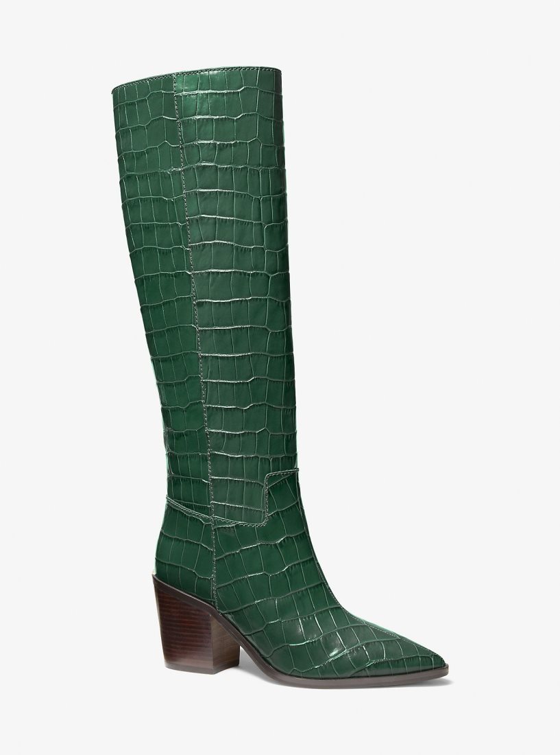 Michael Kors Loni Crocodile Embossed Leather Boot Bot Kadın Moss | 458372-USZ