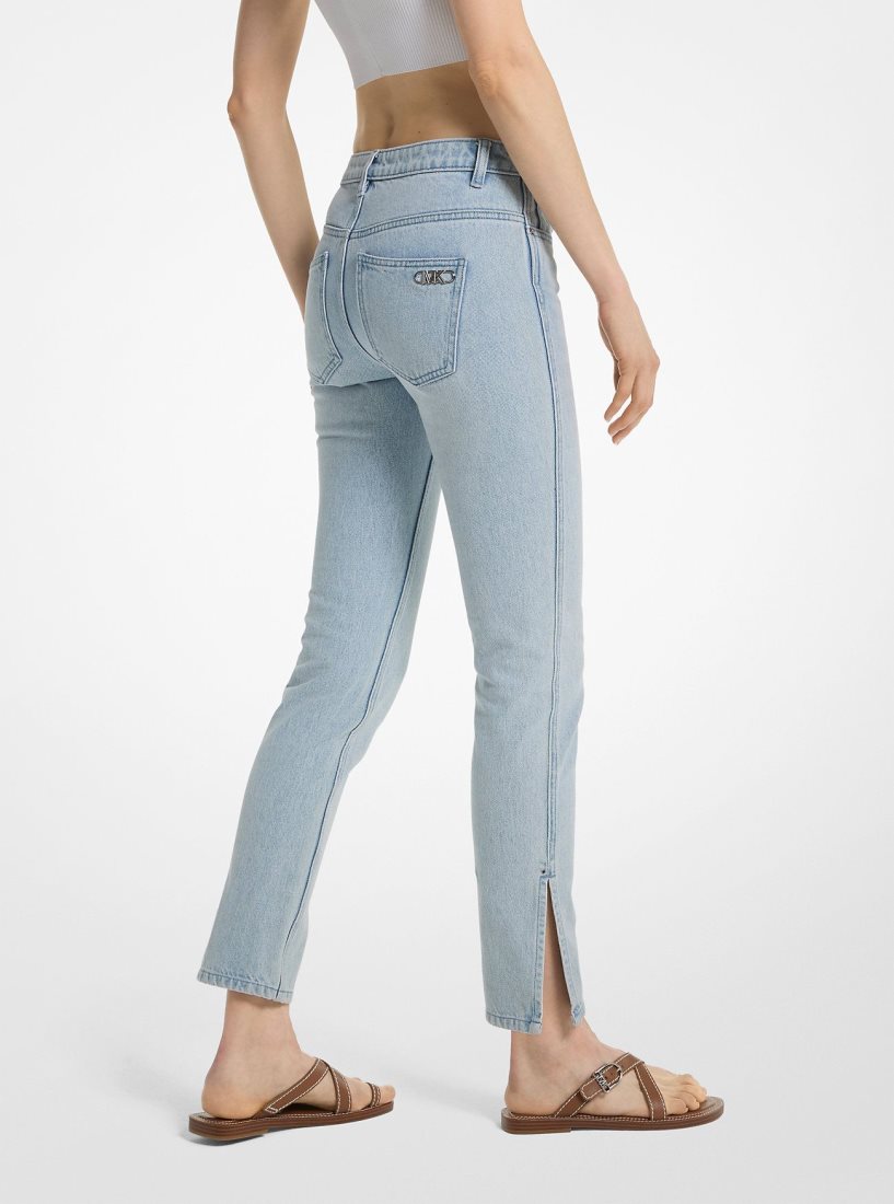 Michael Kors Low-Rise Denim Split-Hem Jeans Pantolon Kadın Mavi Açık Mavi | 801536-MXK