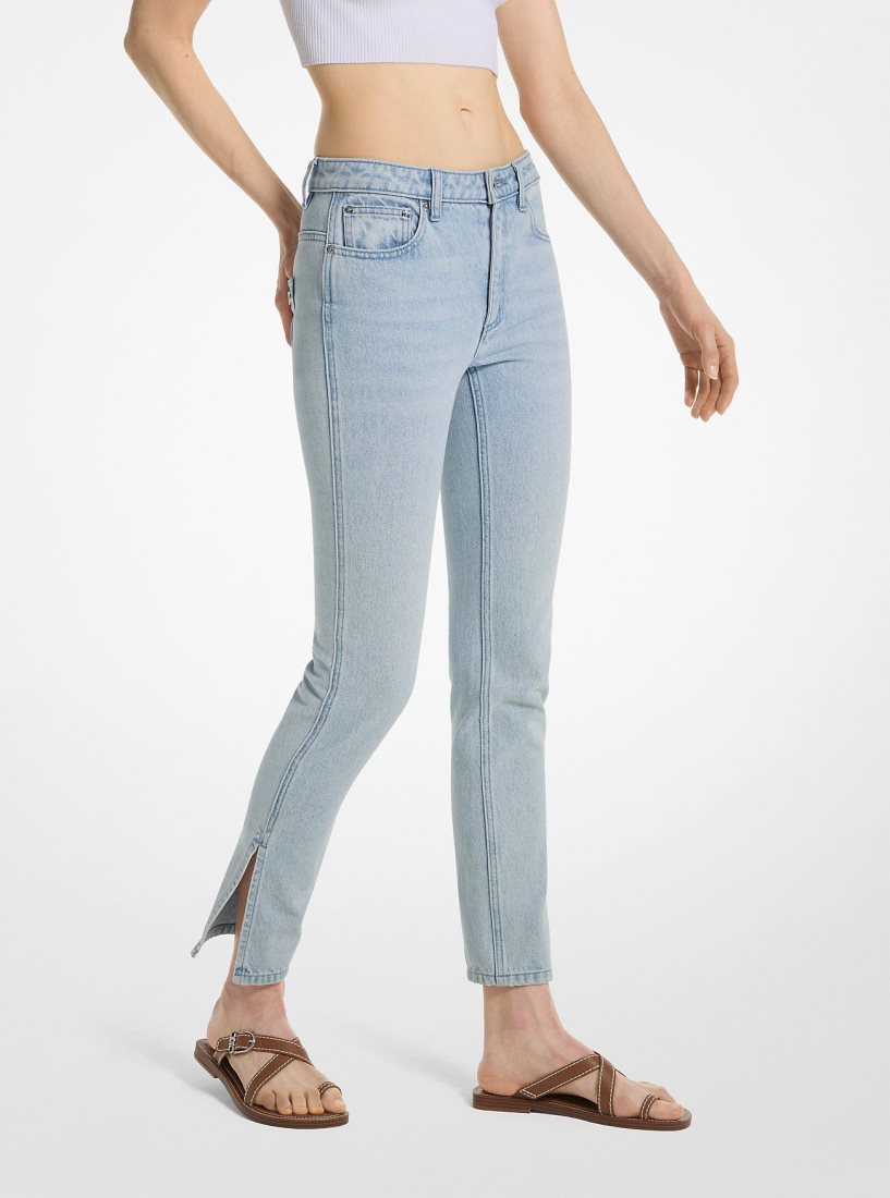 Michael Kors Low-Rise Denim Split-Hem Jeans Pantolon Kadın Mavi Açık Mavi | 801536-MXK