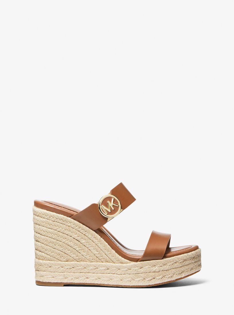 Michael Kors Lucinda Leather Wedge Sandal Sandalet Kadın Luggage | 546801-VFX