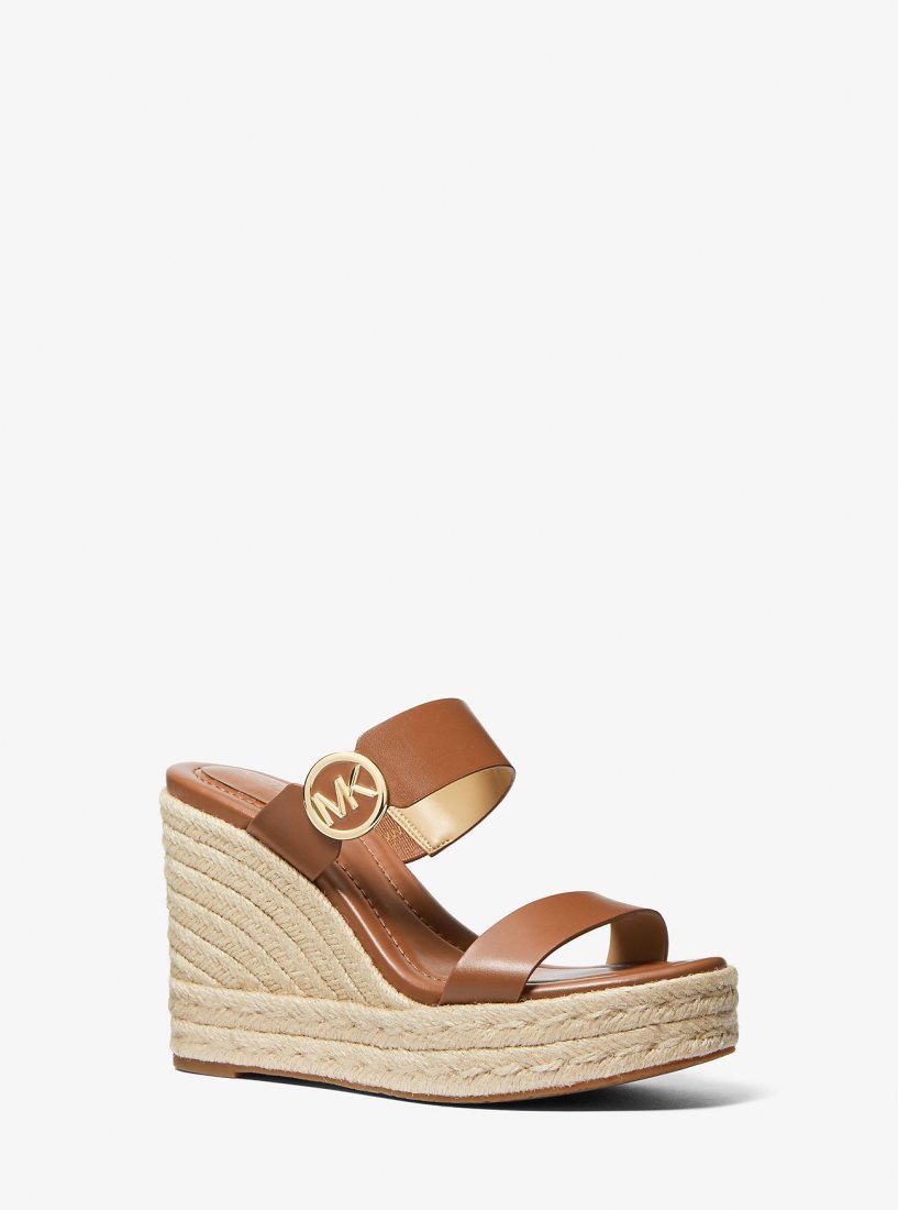 Michael Kors Lucinda Leather Wedge Sandal Sandalet Kadın Luggage | 546801-VFX