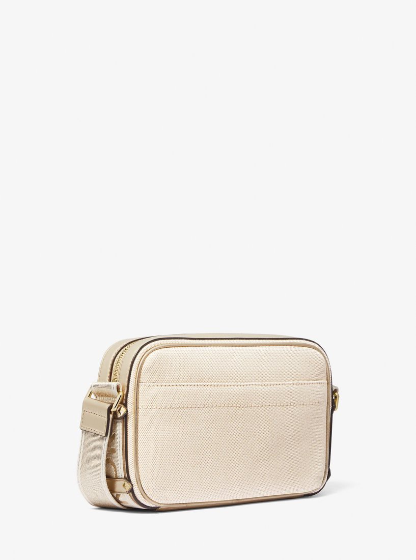 Michael Kors Maeve Large Canvas and Metallic Crossbody Bag Çapraz Çanta Kadın Altın Bej Rengi | 293650-JME