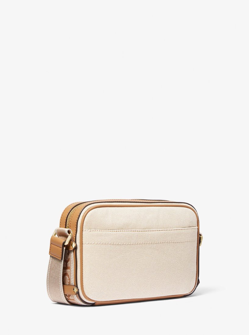 Michael Kors Maeve Large Canvas and Smooth Crossbody Bag Çapraz Çanta Kadın Pale Peanut | 167450-PEQ