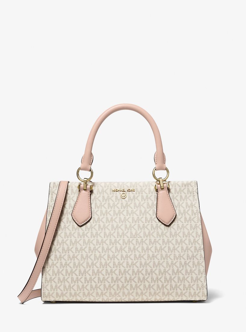 Michael Kors Marilyn Medium Logo Satchel Satchel Çanta Kadın Açık Sarı Pembe | 097231-TPW