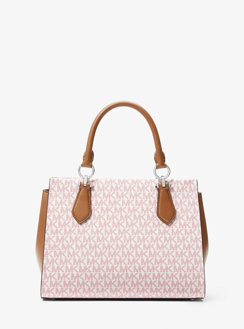 Michael Kors Marilyn Medium Logo Stripe Satchel Satchel Çanta Kadın Pembe Renkli | 429381-XOZ