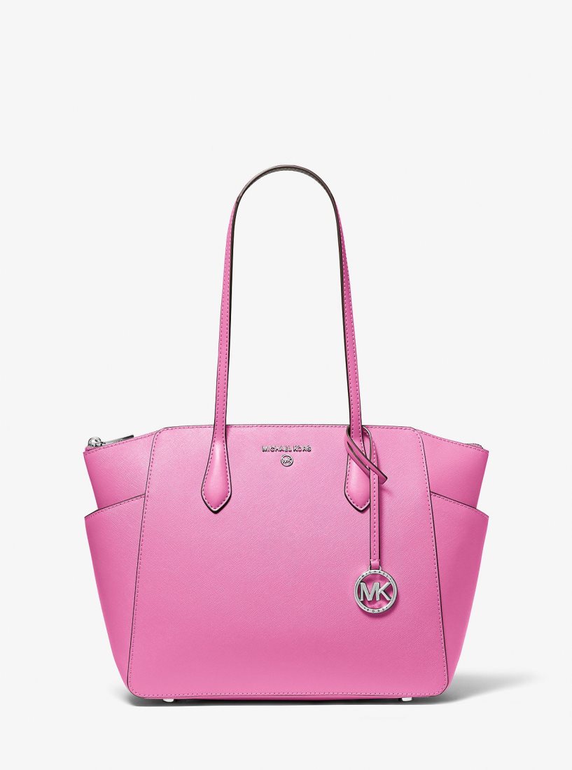 Michael Kors Marilyn Medium Saffiano Leather Tote Bag Totes Kadın Pembe | 927814-KYW