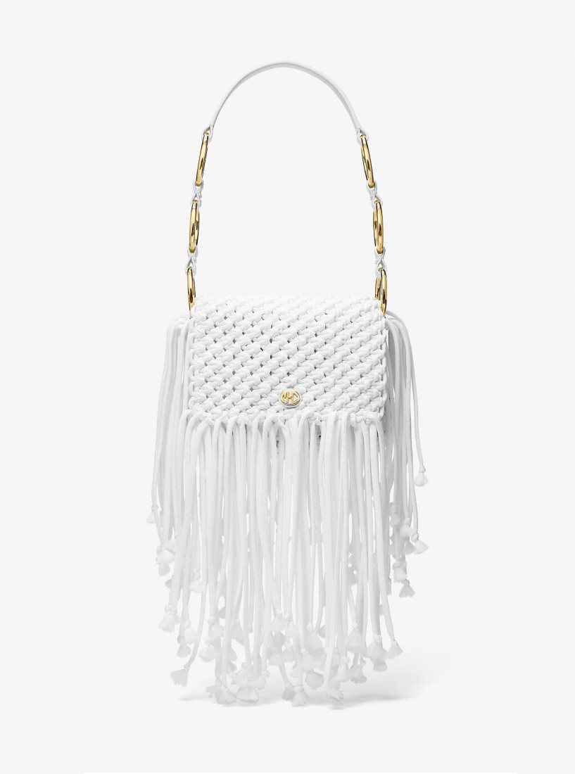 Michael Kors Marissa Medium Hand-Woven Macrame Shoulder Bag Omuz Çantası Kadın Beyaz | 687103-BNT