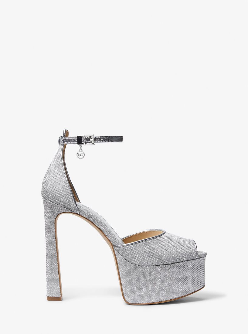 Michael Kors Martina Glitter Mesh Peep-Toe Platform Pump Stiletto Kadın Gümüş | 238457-UNC