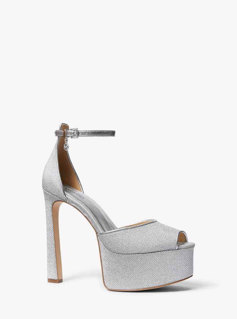 Michael Kors Martina Glitter Mesh Peep-Toe Platform Pump Stiletto Kadın Gümüş | 238457-UNC