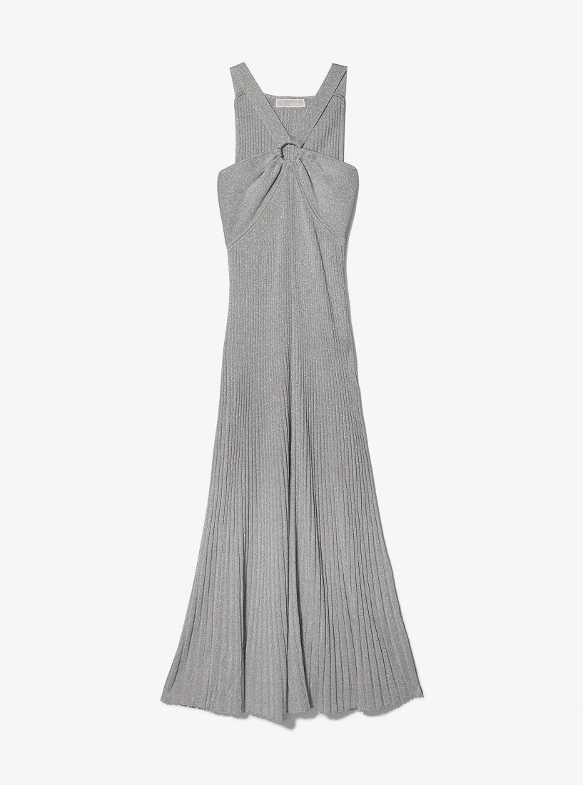 Michael Kors Metallic Knit Ring Halter Dress Elbise Kadın Gümüş | 193765-GQE