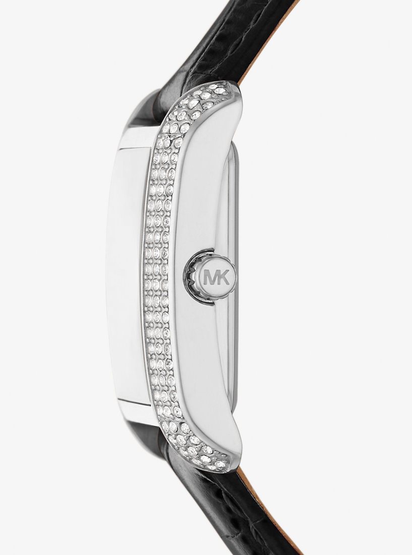 Michael Kors Mini Emery Pave Silver-Tone and Crocodile Embossed Leather Watch Silver-tone Kadın Siyah | 319864-GHR