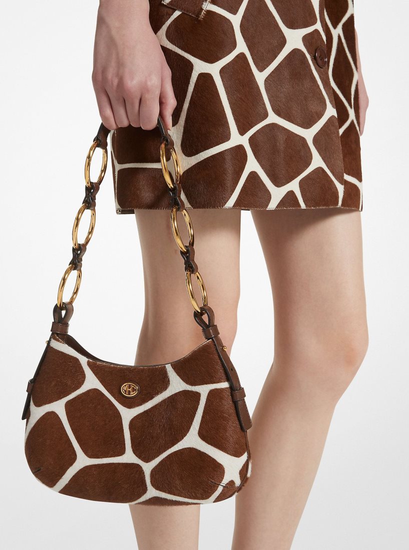 Michael Kors Mini Giraffe Print Calf Hair Hobo Shoulder Bag Omuz Çantası Kadın Kahverengi Beyaz | 826754-VUB