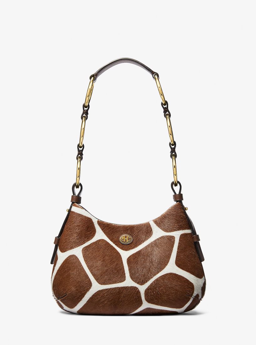 Michael Kors Mini Giraffe Print Calf Hair Hobo Shoulder Bag Omuz Çantası Kadın Kahverengi Beyaz | 826754-VUB