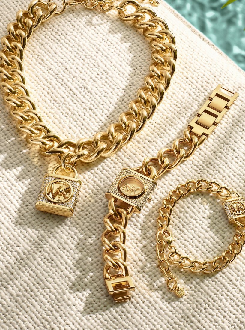 Michael Kors Mini Lock Pave Gold-Tone Chain Watch Gold-tone Kadın Altın | 738502-HUI