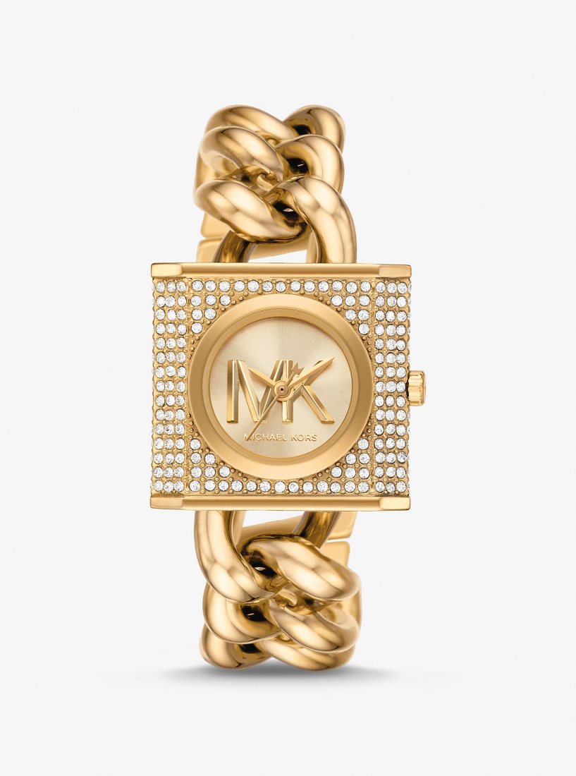 Michael Kors Mini Lock Pave Gold-Tone Chain Watch Gold-tone Kadın Altın | 738502-HUI