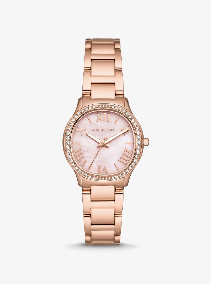 Michael Kors Mini Sage Pave Rose Gold-Tone Watch Gold-tone Kadın Pembe Altın | 546927-JAM