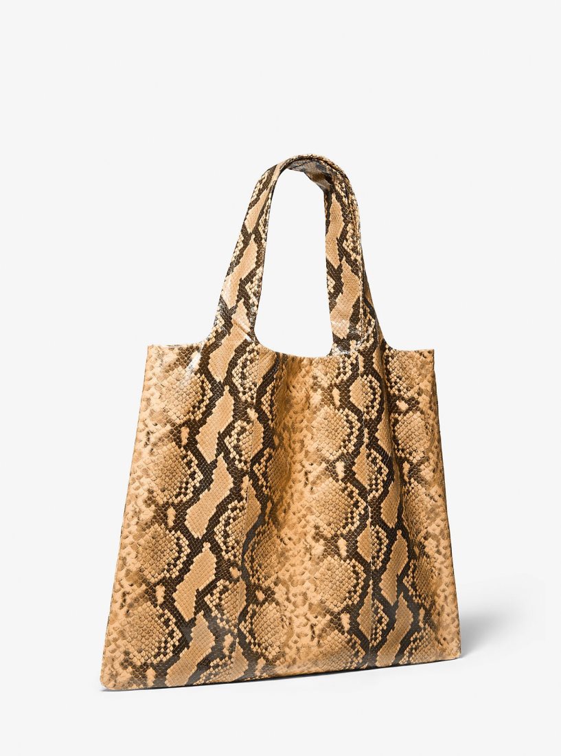 Michael Kors Monogramme Python Embossed Leather Tote Bag Totes Kadın Kahverengi | 864507-SYB