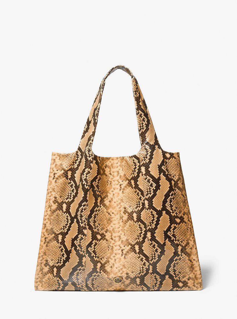 Michael Kors Monogramme Python Embossed Leather Tote Bag Totes Kadın Kahverengi | 864507-SYB