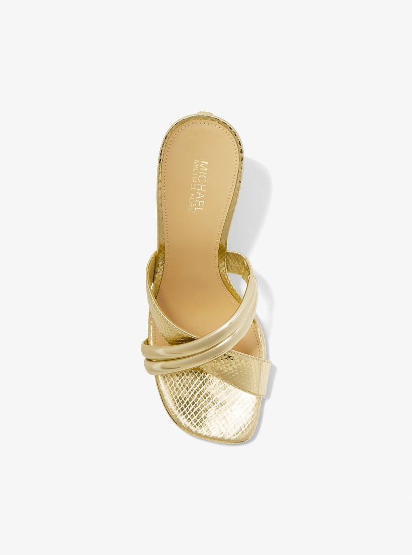 Michael Kors Nadina Metallic Snake Embossed Leather Mule Sandalet Kadın Altın | 837629-NVR