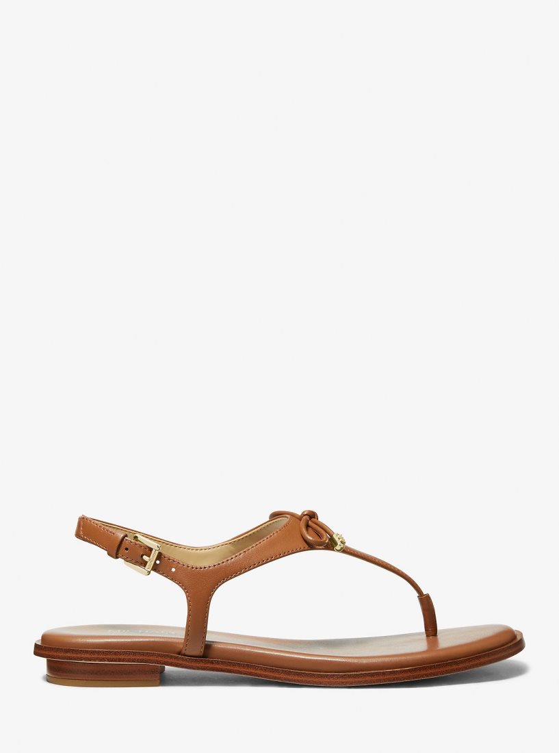 Michael Kors Nori Leather T-Strap Sandal Sandalet Kadın Luggage | 708514-YTF