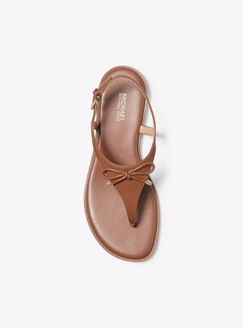 Michael Kors Nori Leather T-Strap Sandal Sandalet Kadın Luggage | 708514-YTF