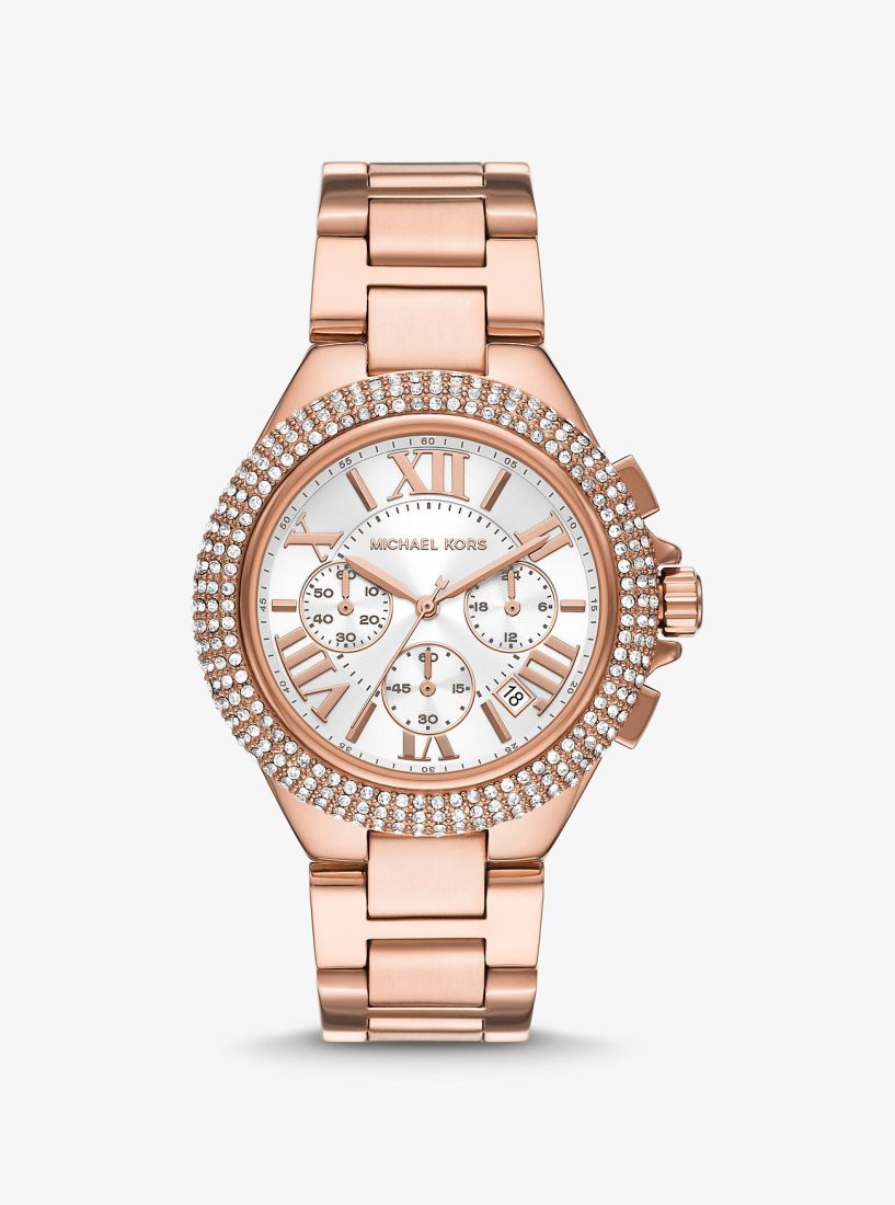 Michael Kors Oversized Camille Pave Rose Gold-Tone Watch Gold-tone Kadın Pembe Altın | 203176-YLO