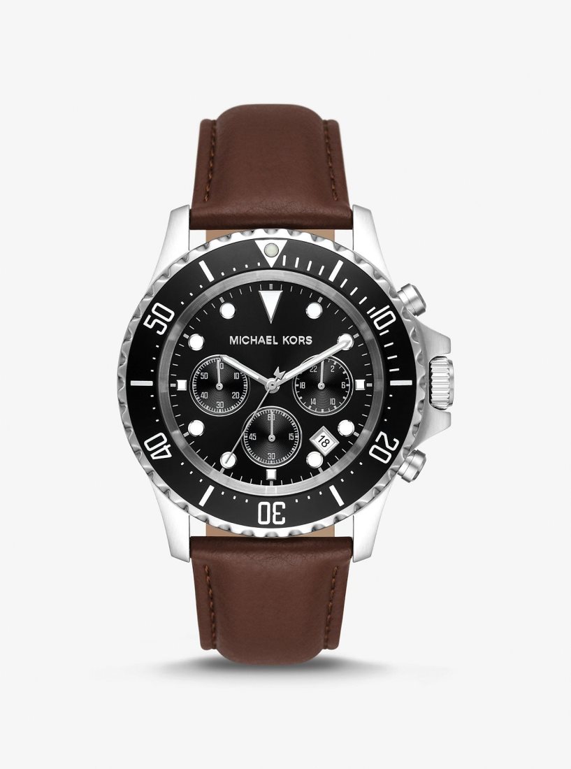 Michael Kors Oversized Everest Silver-Tone and Leather Watch Silver-tone Kadın Gümüş | 034928-GQT