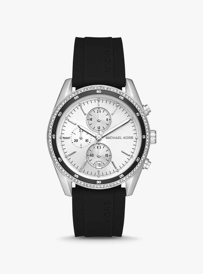 Michael Kors Oversized Hadyn Pave Silver-Tone Watch Silver-tone Kadın Siyah | 958263-JFR