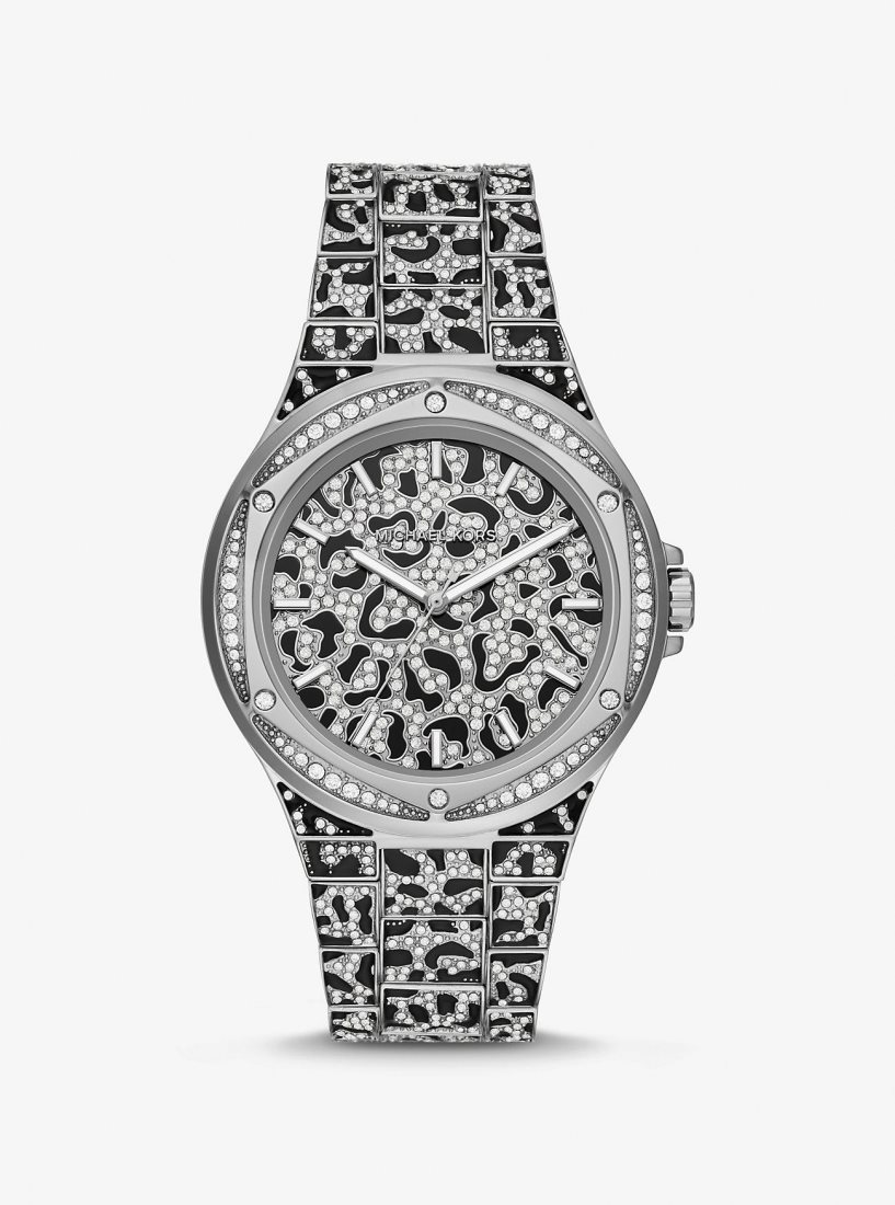 Michael Kors Oversized Lennox Animal Pave Silver-Tone Watch Silver-tone Kadın Gümüş | 728540-QIC