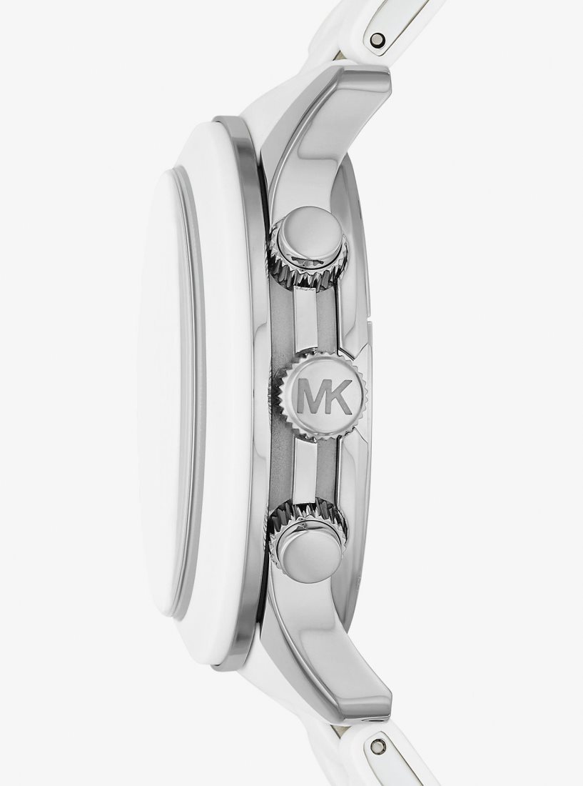 Michael Kors Oversized Runway White-Tone Watch Silver-tone Erkek Beyaz | 294803-VIO