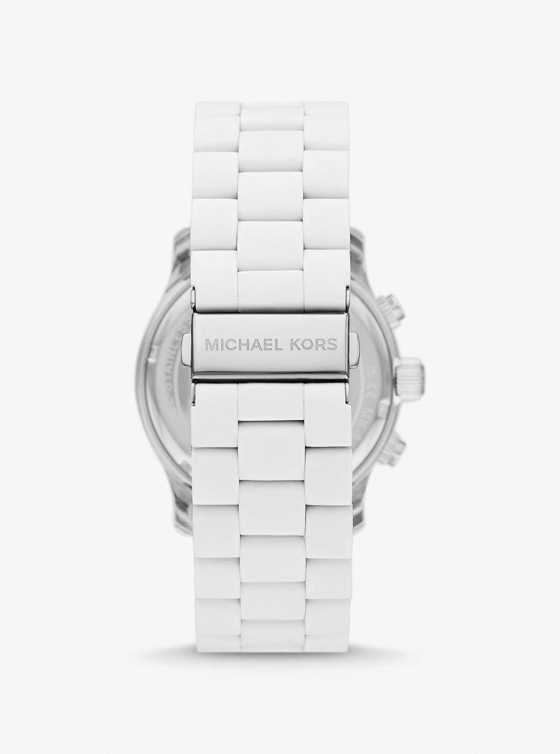 Michael Kors Oversized Runway White-Tone Watch Silver-tone Erkek Beyaz | 294803-VIO