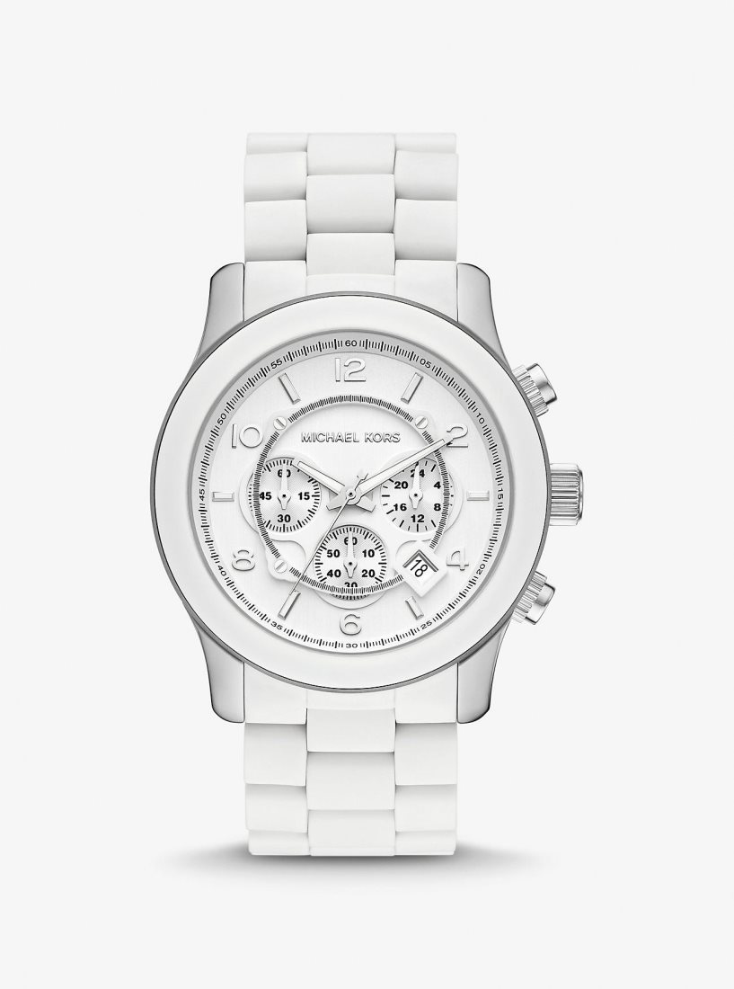 Michael Kors Oversized Runway White-Tone Watch Silver-tone Erkek Beyaz | 294803-VIO