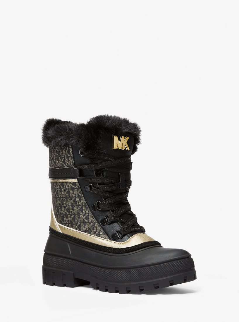 Michael Kors Ozzie Metallic Logo Boot Bot Kadın Siyah Altın | 147350-MDG