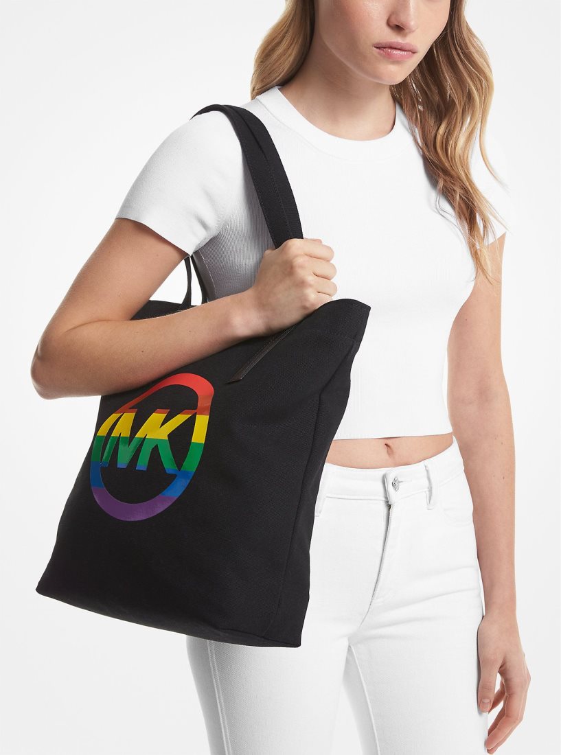 Michael Kors PRIDE Rainbow Logo Cotton Tote Bag Totes Kadın Siyah | 064891-ADN