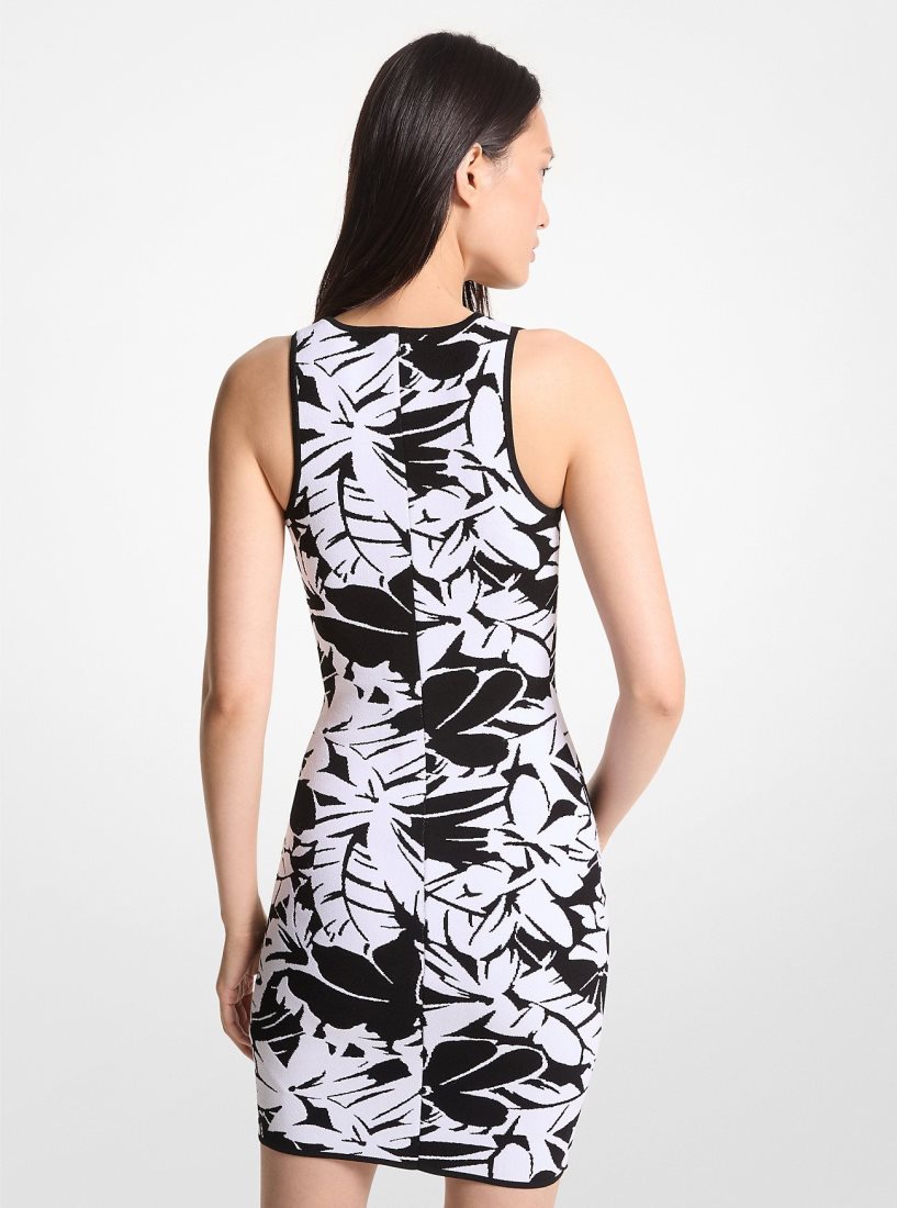 Michael Kors Palm Jacquard Tank Dress Elbise Kadın Siyah Beyaz | 142795-HIG