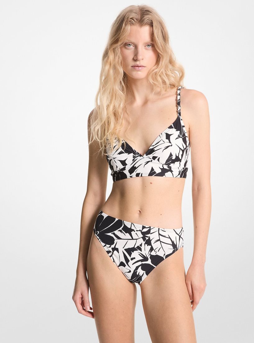 Michael Kors Palm Print Bralette Bikini Top Mayo Kadın Siyah Beyaz | 301827-VHL