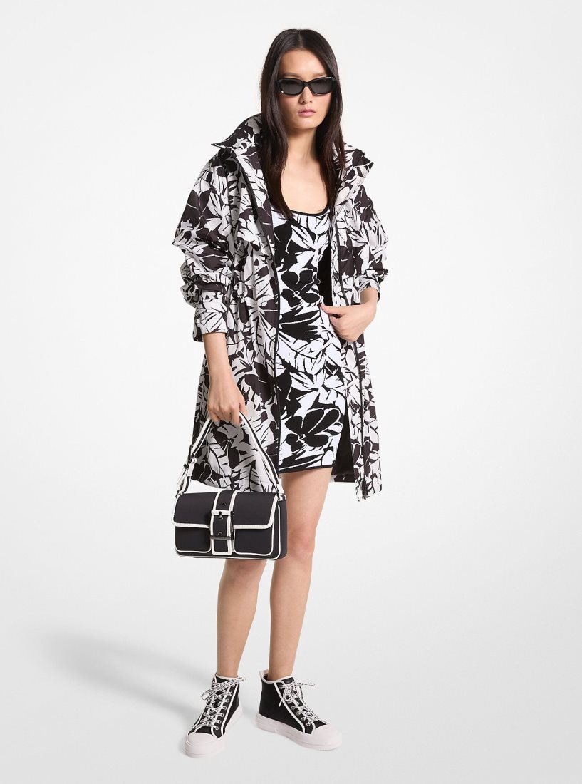 Michael Kors Palm Print Woven Anorak Mont Kadın Siyah Beyaz | 567413-VJF