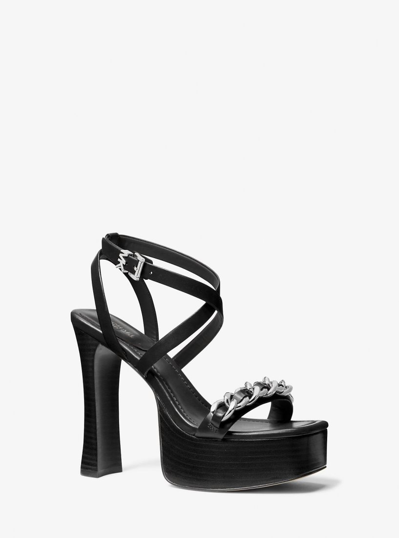 Michael Kors Paola Chain Embellished Leather Platform Sandal Sandalet Kadın Siyah | 947805-UXH